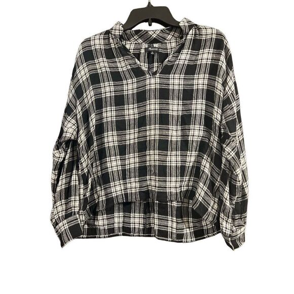 Madewell Small Highroad Popover Oversized Clarksburg Plaid Top Black White - Picture 4 of 9